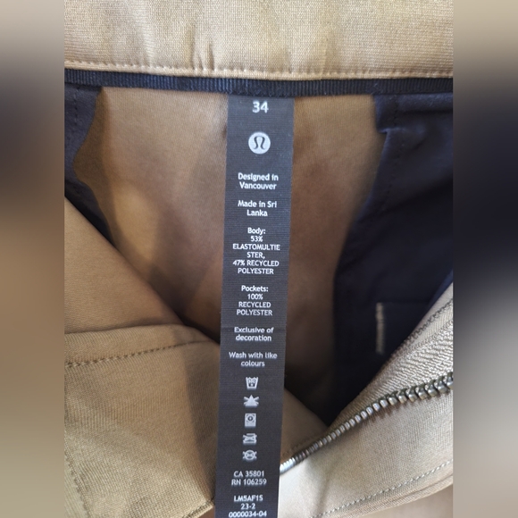 Lululemon Men's Commission Slim-Fit Pant Warpstreme Artifact Size 34 - Picture 8 of 13